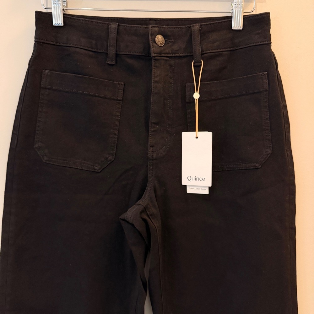 Quince Bella Stretch Patch Pocket Wide Leg Jeans Denim Cropped Black 28 Long NWT - Picture 3 of 13